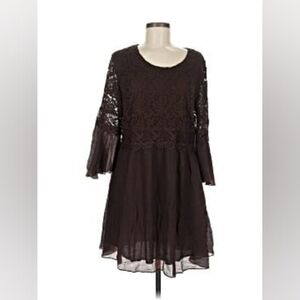 Indigo Soul Lace Bell Sleeve Dress - Deep Brown SzM New With Tag
